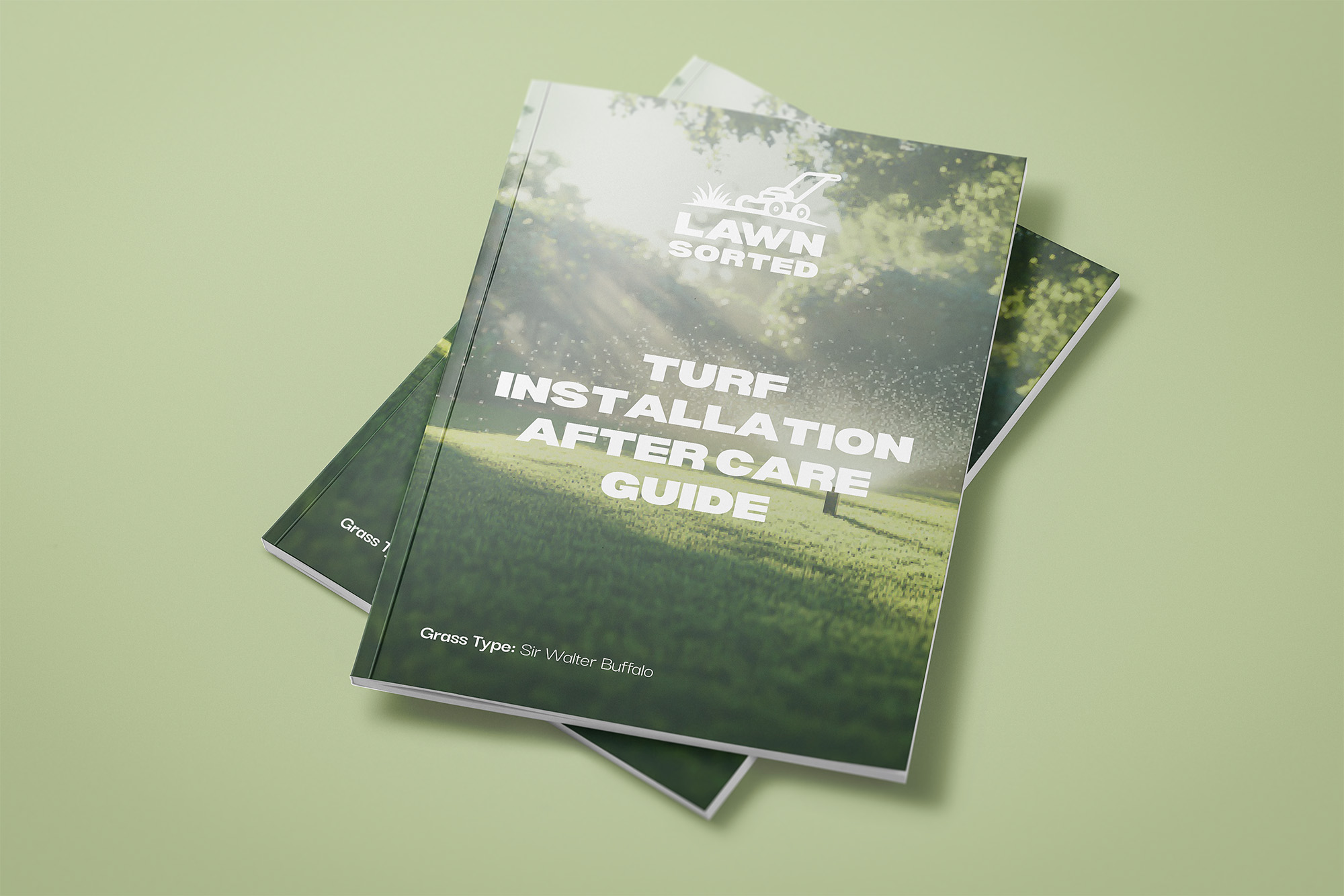 Lawn Sorted brand guidelines and turf installation aftercare guide showing cohesive brand system for Geelong trade business